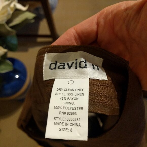 Brown Linen Blend Lined Crop Wide Leg Pants - Picture 5 of 5